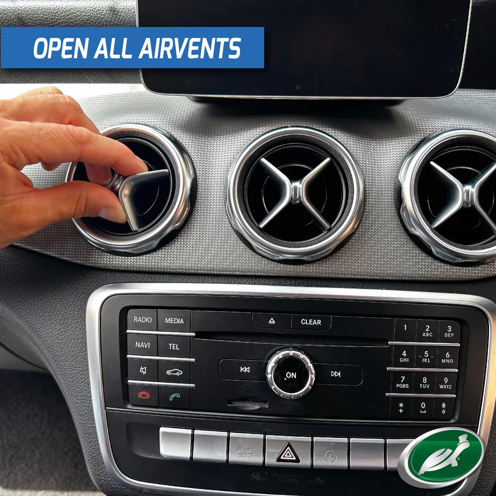 Open all interior air vents before using Turtle Wax Odor-X Whole Car Blast