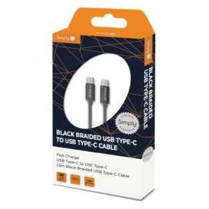 Simply USB-C to USB-C Braided Charging & Data Cable 1.5m Black