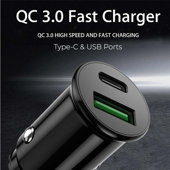 Simply QC 3.0 USB-A & USB-C PD Fast Car Charger Black - Image 3