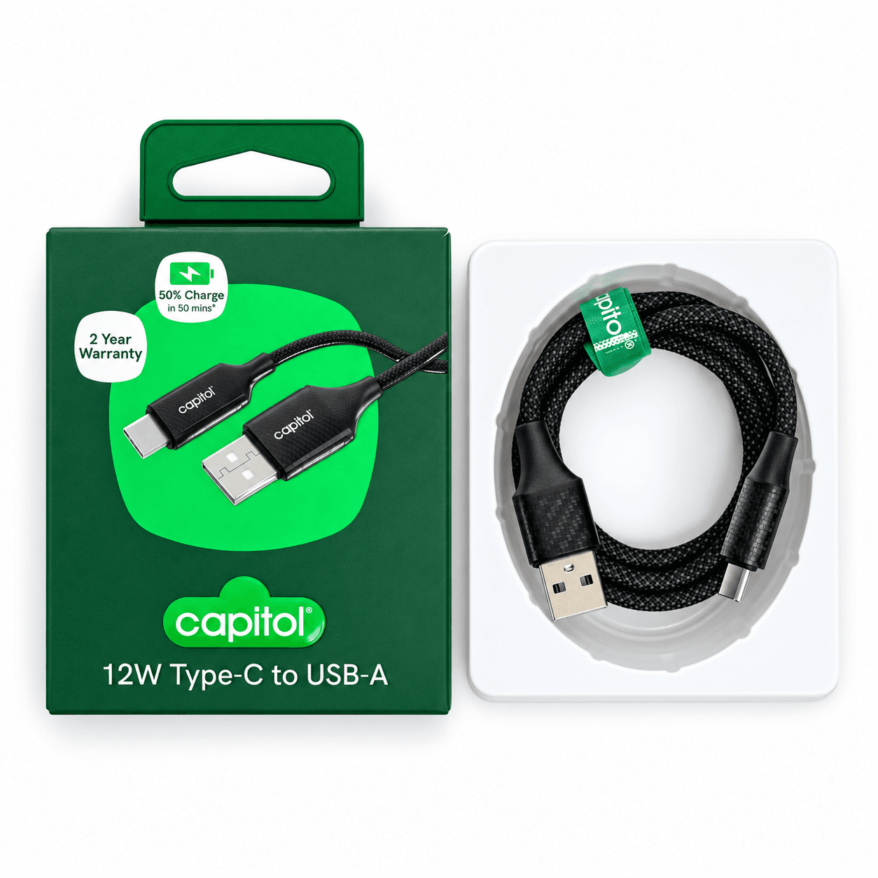 Capitol USB-A to USB-C Charging & Data Cable 1m 12W C1656 - Image 2