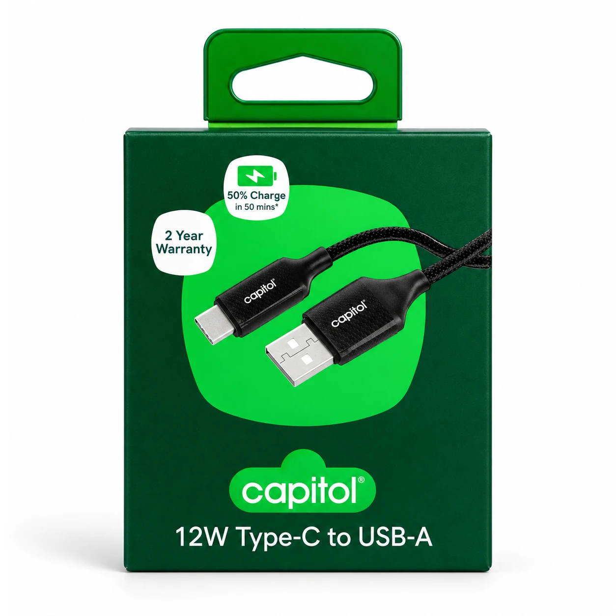 Capitol USB-A to USB-C Charging & Data Cable 1m 12W C1656