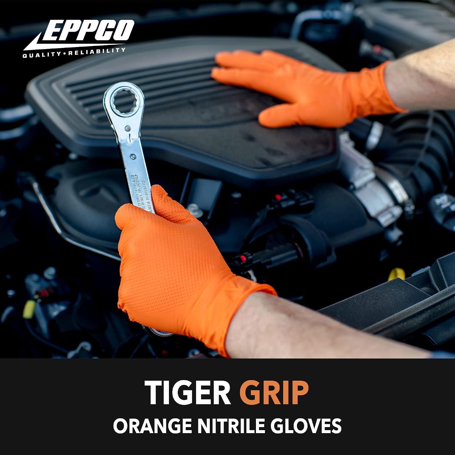Tiger Grip Heavy Duty Orange Nitrile Gloves 8 Mil Diamond Grip - Image 2