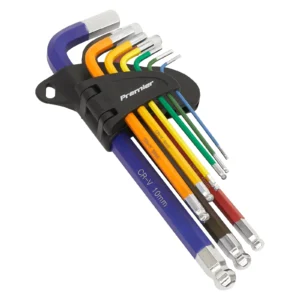 Sealey Premier Long Ball-End Hex Key Set Colour-Coded 9 Piece AK7190
