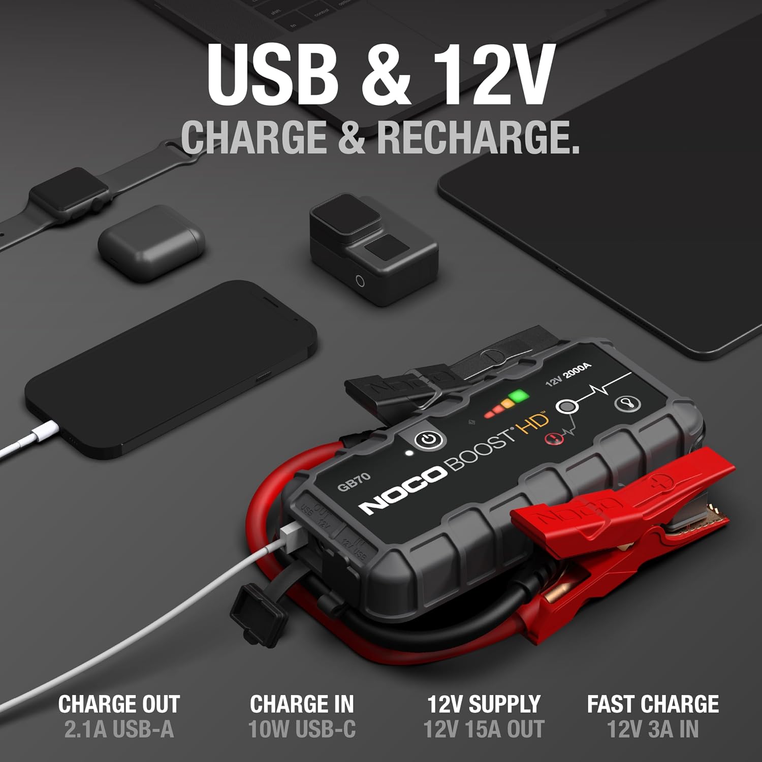 NOCO Boost HD GB70 2000A 12V Lithium Jump Starter - Image 3