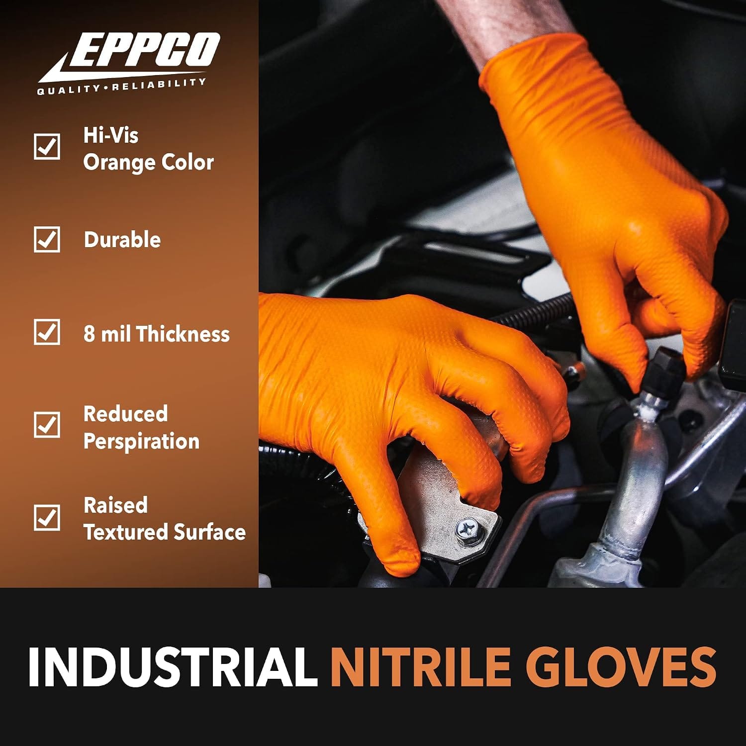 Tiger Grip Heavy Duty Orange Nitrile Gloves 8 Mil Diamond Grip - Image 3