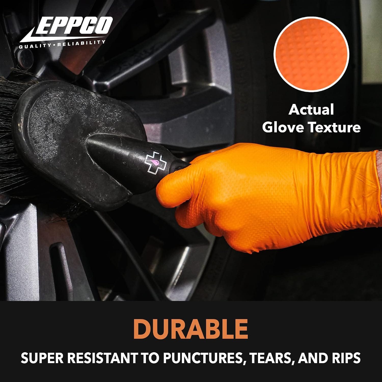 Tiger Grip Heavy Duty Orange Nitrile Gloves 8 Mil Diamond Grip - Image 4