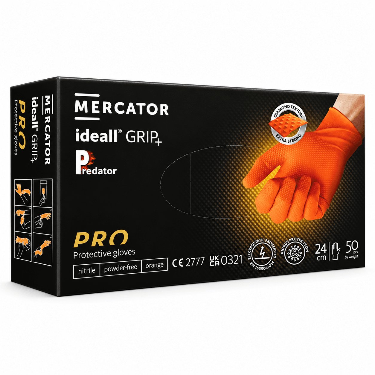 Mercator ideall Grip+ Predator Pro Heavy Duty Orange Nitrile Gloves Pack of 50