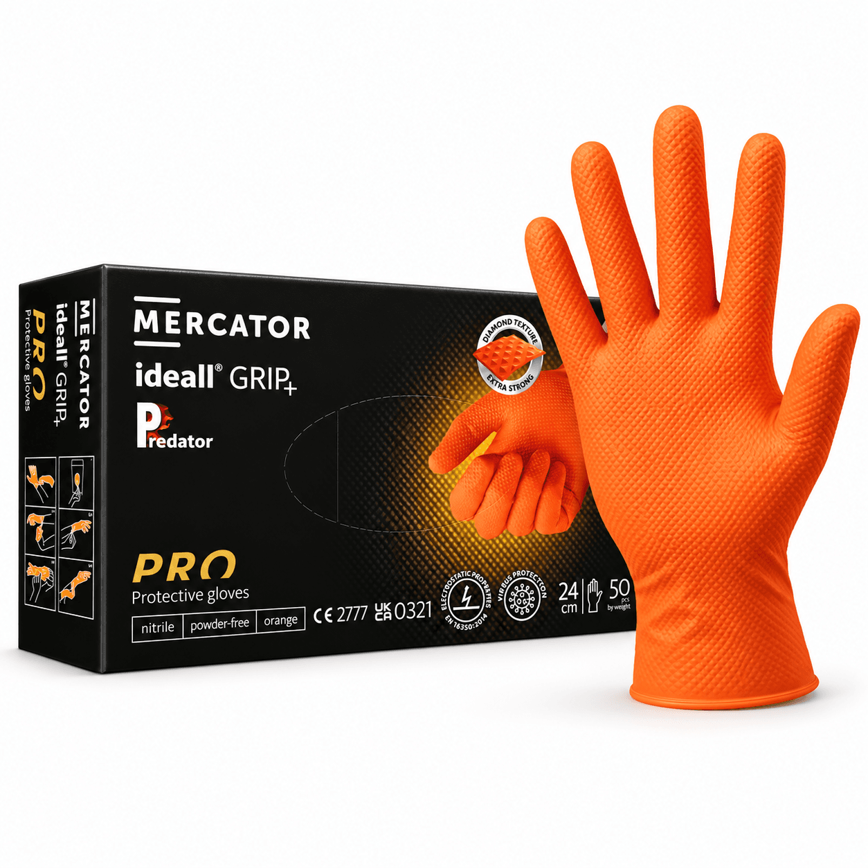 Mercator ideall Grip+ Predator Pro Heavy Duty Orange Nitrile Gloves Pack of 50 - Image 7