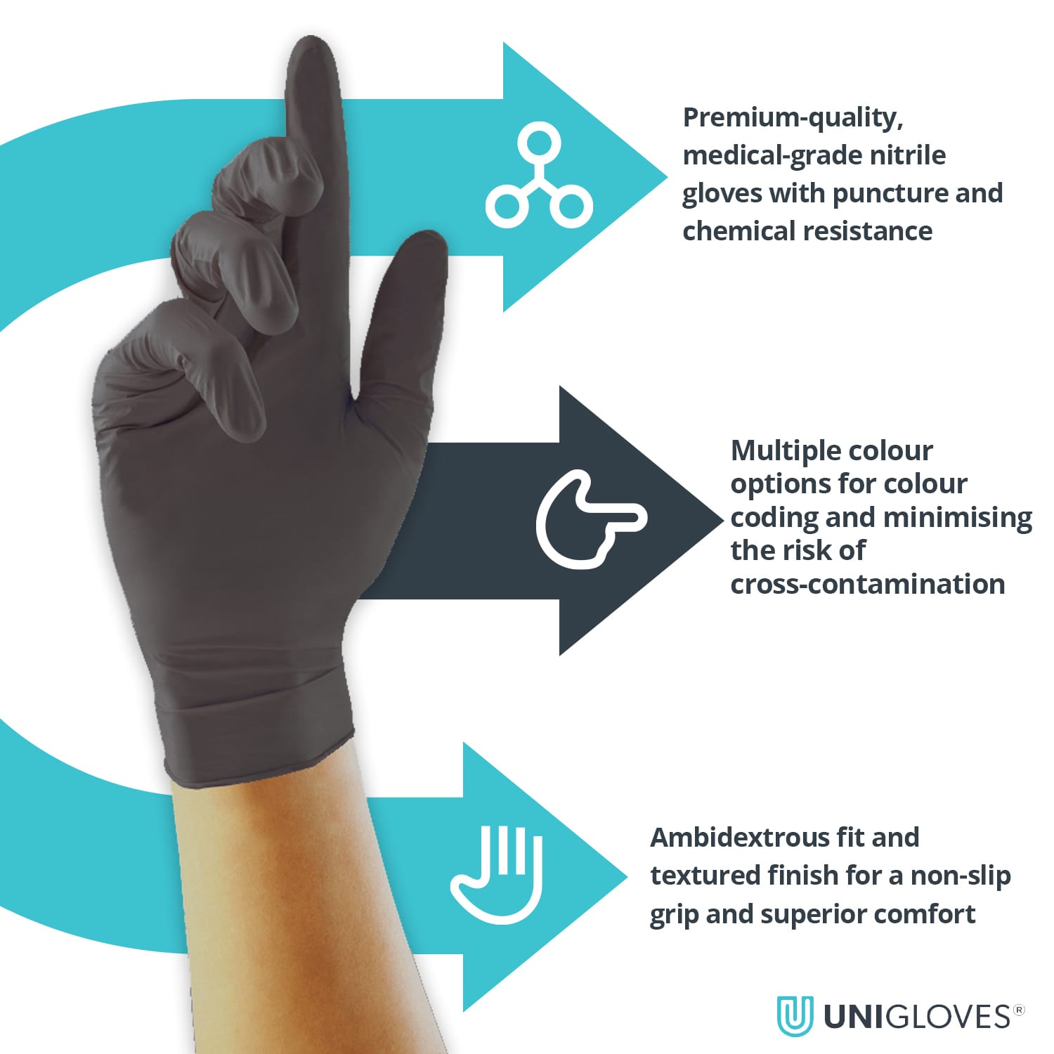 Unigloves Black Pearl Nitrile Disposable Gloves Large Pack of 100 - GP0034 - Image 3