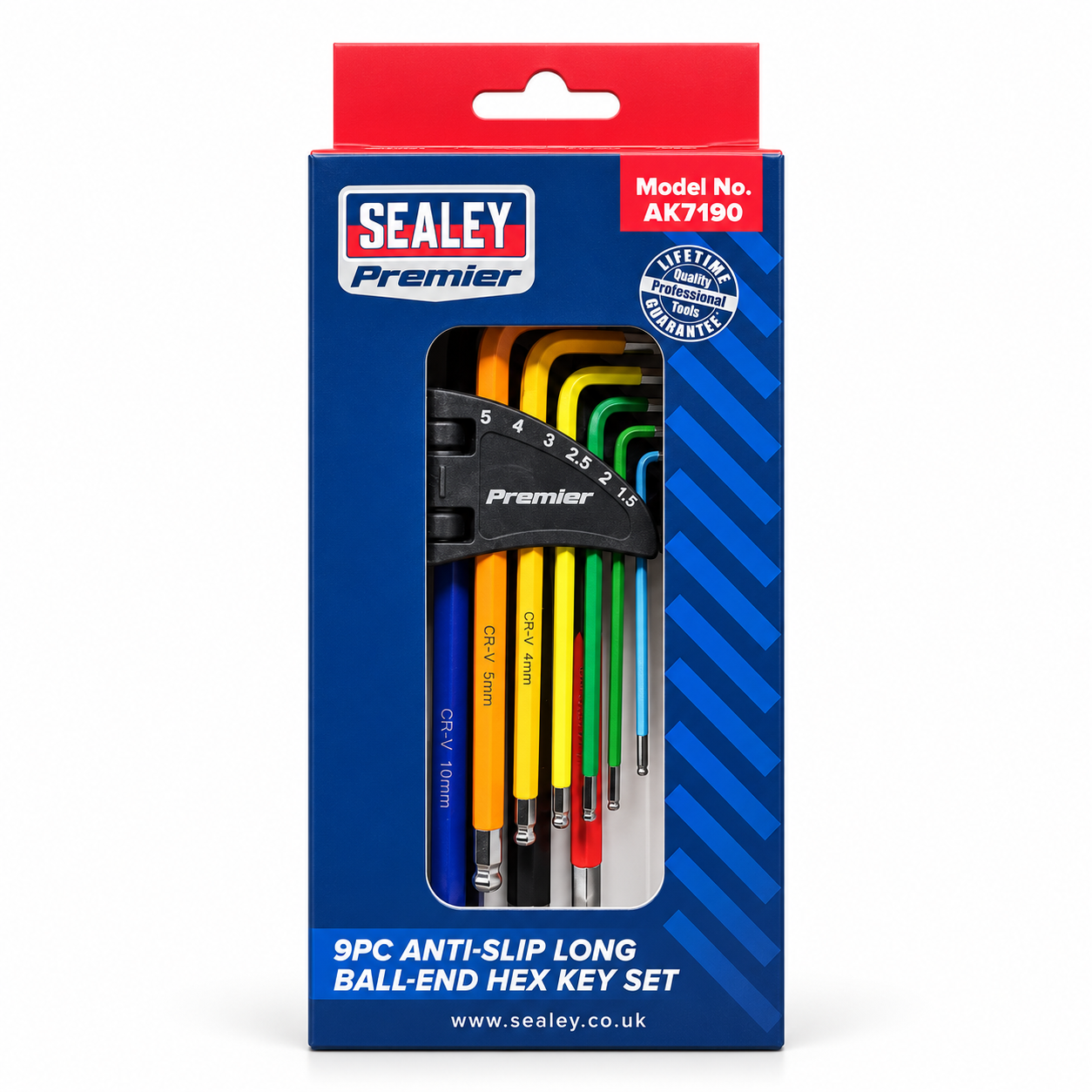 Sealey Premier Long Ball-End Hex Key Set Colour-Coded 9 Piece AK7190 - Image 3