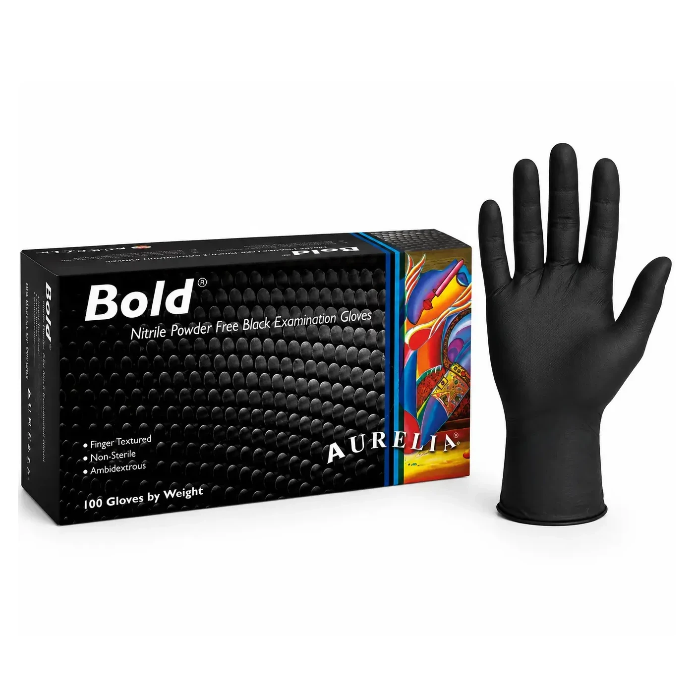 Aurelia Bold Black Nitrile Powder-Free Examination Gloves Medium Pack of 100 - 73997 - Image 5